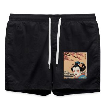 Traditional Japanese Geisha Artwork - Swim Trunks - black - Front - AI Model Male 185 light (185cm)