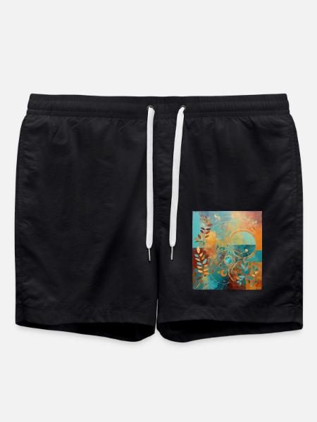 Abstract composition with leaves and circles - Swim Trunks - black