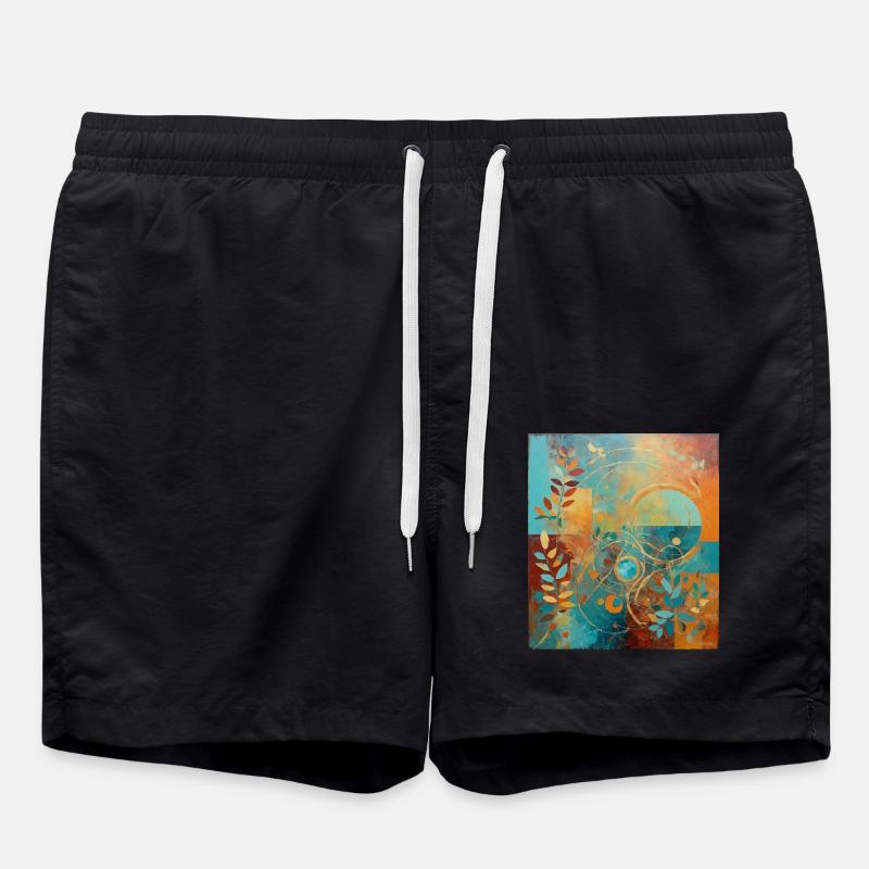 Abstract composition with leaves and circles - Swim Trunks - black