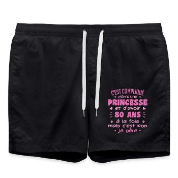 Femme Princesse Anniversaire 80 Ans - Short de bain - noir - Devant - AI Model Male 185 light (185cm)