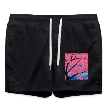 Kirschblüte vor dem Hintergrund der Berge - Badeshorts - Schwarz - Vorne - AI Model Male 185 light (185cm)