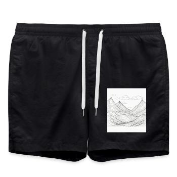Berglandschaft im Linienstil - Badeshorts - Schwarz - Vorne - AI Model Male 185 light (185cm)