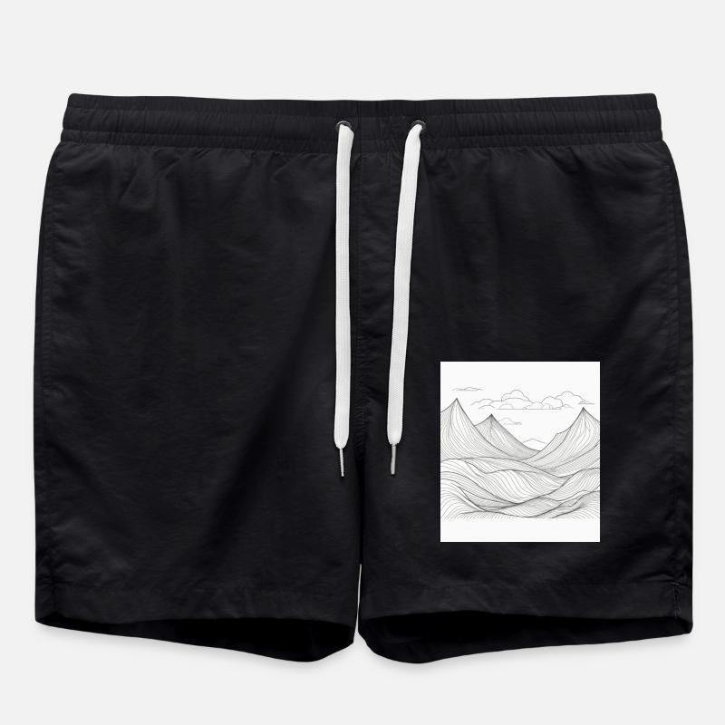 Mountain landscape in line style - Swim Trunks - black