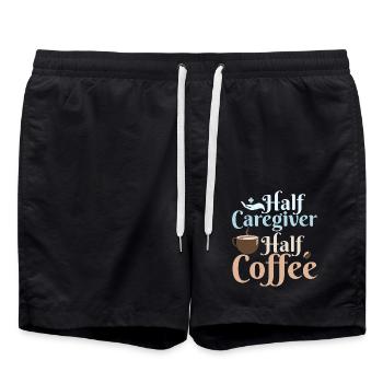 Half Caregiver Half Coffee Carer Caregiving - Swim Trunks - black - Front - AI Model Male 185 light (185cm)