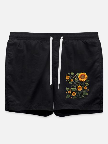 Sunflower Vine Sunflower Sunflower Bouquet - Swim Trunks - black