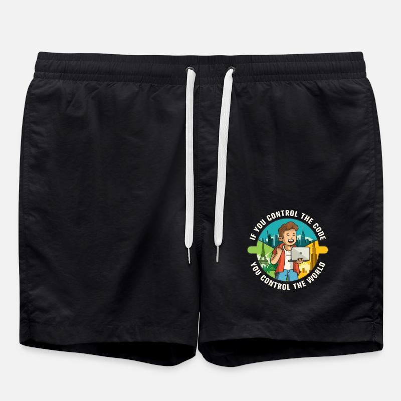 If you control the code you control the world - Swim Trunks - black
