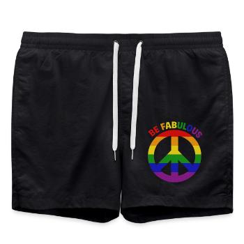 Signe de paix arc-en-ciel vibrant « Be Fabulous » - Short de bain - noir - Devant - AI Model Male 185 light (185cm)