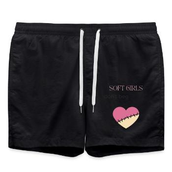 Soft Girls Don't Bebett Shirt – Femininer Bösewicht - Badeshorts - Schwarz - Vorne - AI Model Male 185 light (185cm)