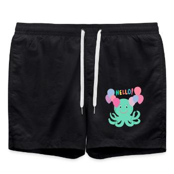 Krake Mit Luftballons sagt Hallo - Meer Spaß - Badeshorts - Schwarz - Vorne - AI Model Male 185 light (185cm)