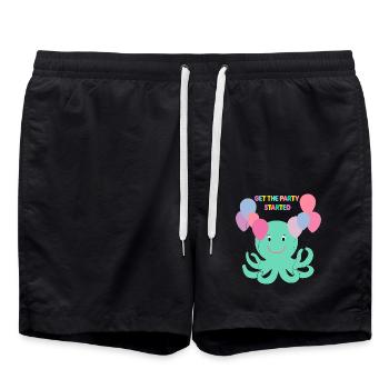Krake Mit Luftballons sagt Hallo - Meer Spaß - Badeshorts - Schwarz - Vorne - AI Model Male 185 light (185cm)