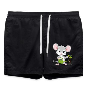 Cute little mouse is watering the plant - Swim Trunks - black - Front - AI Model Male 185 light (185cm)