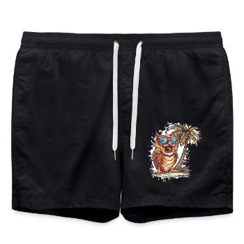 Eule Insel Palme - Badeshorts - Schwarz - Vorne - AI Model Male 185 light (185cm)