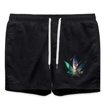 Galaxy Hanfblatt - Cannabis - Weed - Badeshorts - Schwarz - Vorne - AI Model Male 185 light (185cm)