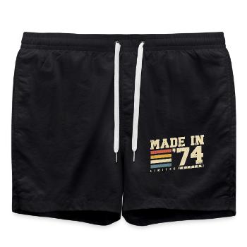 1974 Vintage Born Vintage Rétro Anniversaire - Short de bain - noir - Devant - AI Model Male 185 light (185cm)