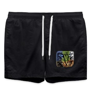 Colorful cat face, individualistic - Swim Trunks - black - Front - AI Model Male 185 light (185cm)