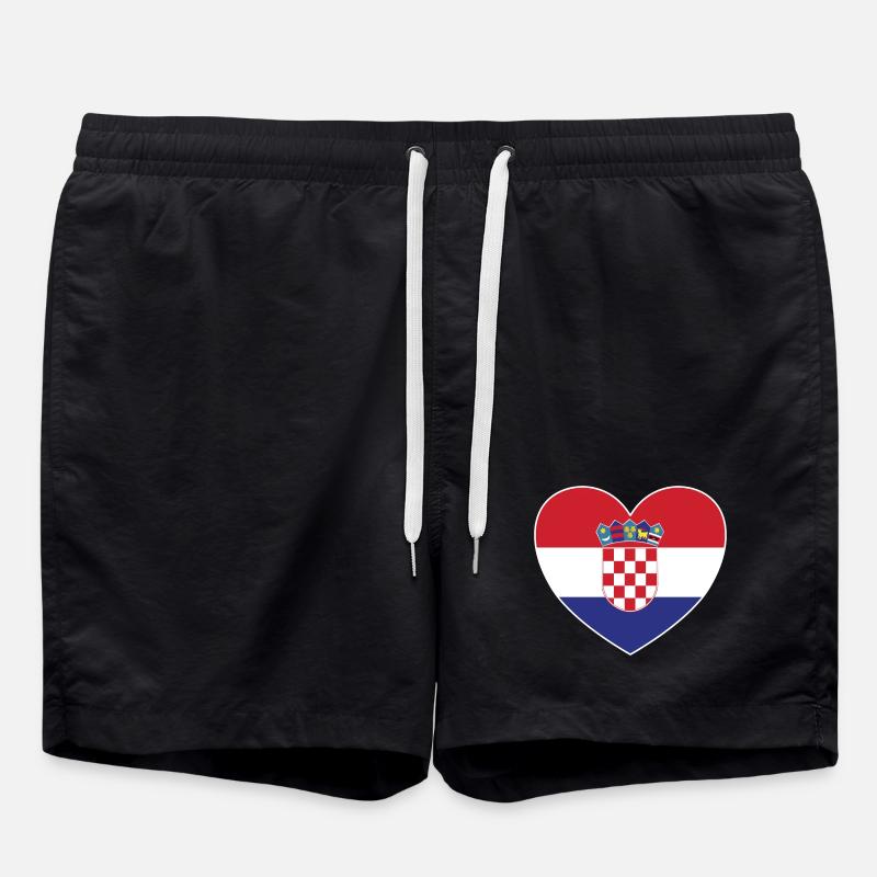 Croatia Flag Heart - Swim Trunks - black