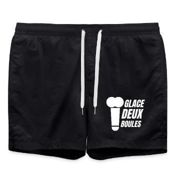 glace deux boules, crème glacée, glace humour - Short de bain - noir - Devant - AI Model Male 185 light (185cm)
