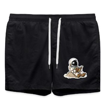 Astronaut bequem auf einem Planeten und liest - Badeshorts - Schwarz - Vorne - AI Model Male 185 light (185cm)