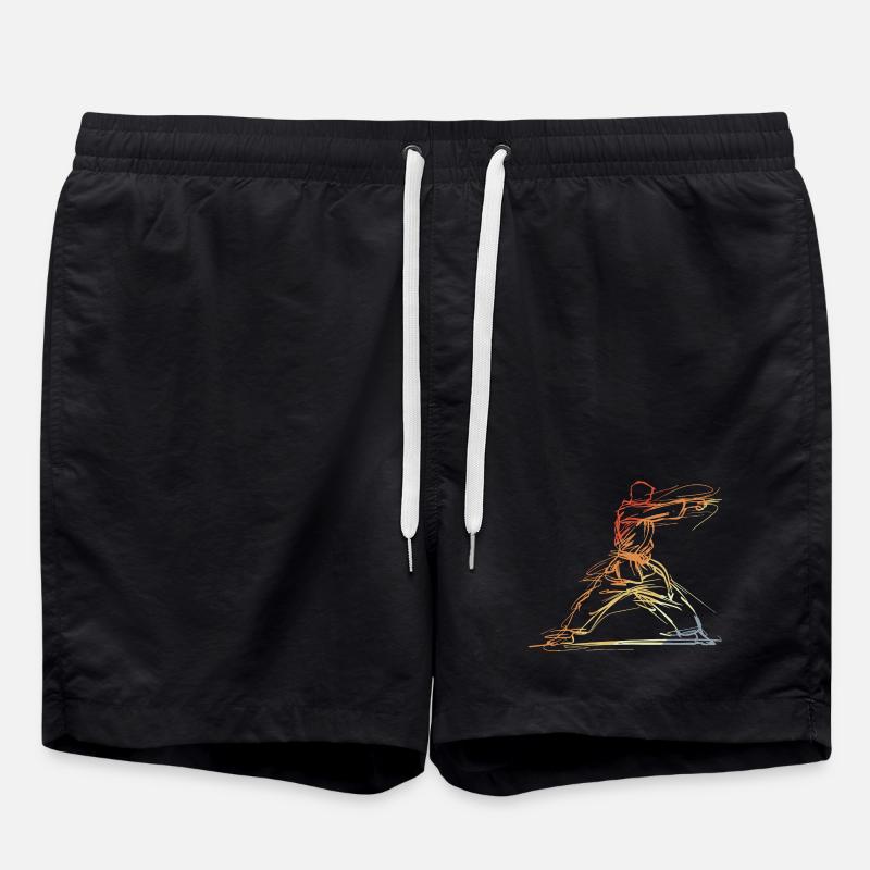 Karateka Line Sketch Retro - Swim Trunks - black