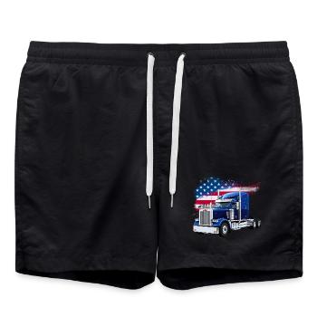 US LKW-Mit Amerika Flagge - Fahrer/Trucker - Badeshorts - Schwarz - Vorne - AI Model Male 185 light (185cm)
