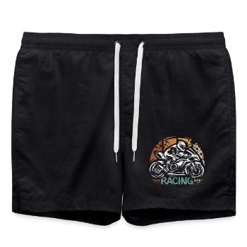 Motorrad Racing Design – Retro Rennfahrer - Badeshorts - Schwarz - Vorne - AI Model Male 185 light (185cm)
