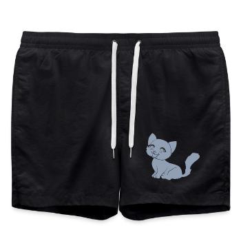 Mignon chat dessin animé silhouette minimaliste - Short de bain - noir - Devant - AI Model Male 185 light (185cm)