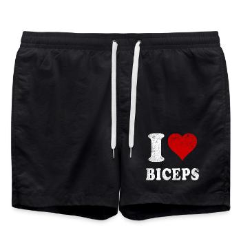 J’aime (Cœur) Biceps Gym Muscles Bras fitness - Short de bain - noir - Devant - AI Model Male 185 light (185cm)