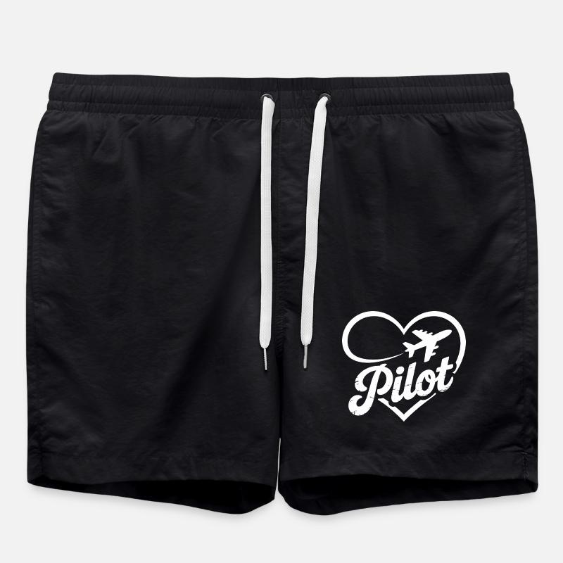Pilot Herz Flugzeug Flugschein - Badeshorts - Schwarz
