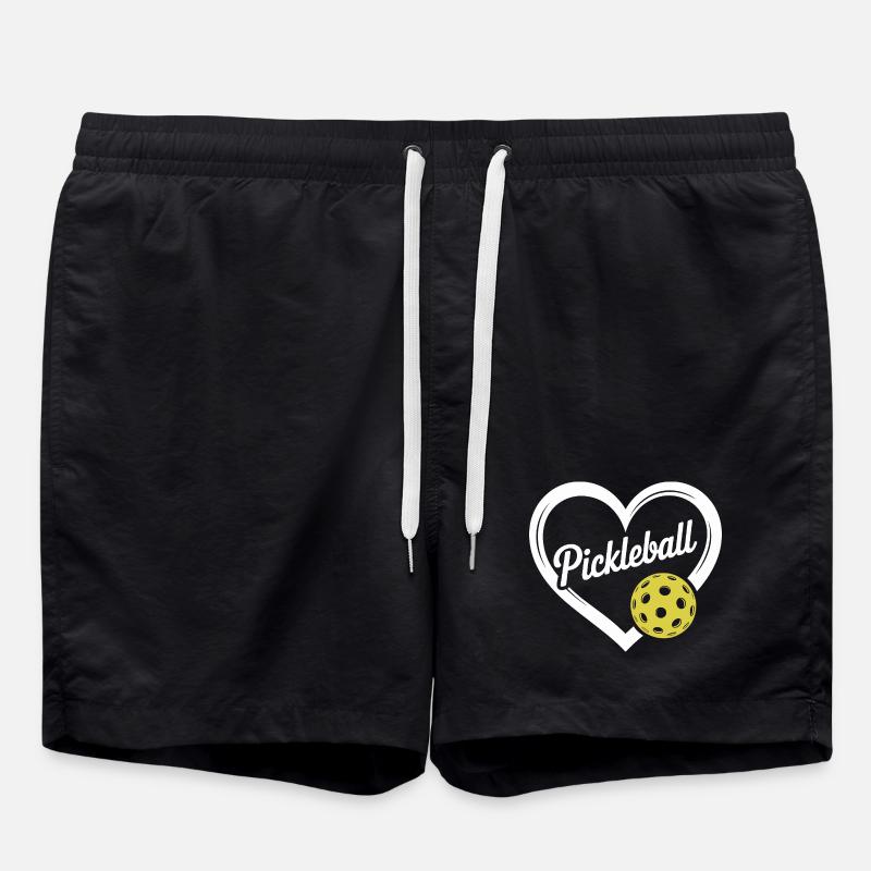 Pickleball Heart Motif - Swim Trunks - black