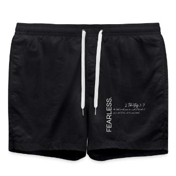 Furchtlos - 2. Timotheus 1:7 Christlicher Plan - Badeshorts - Schwarz - Vorne - AI Model Male 185 light (185cm)