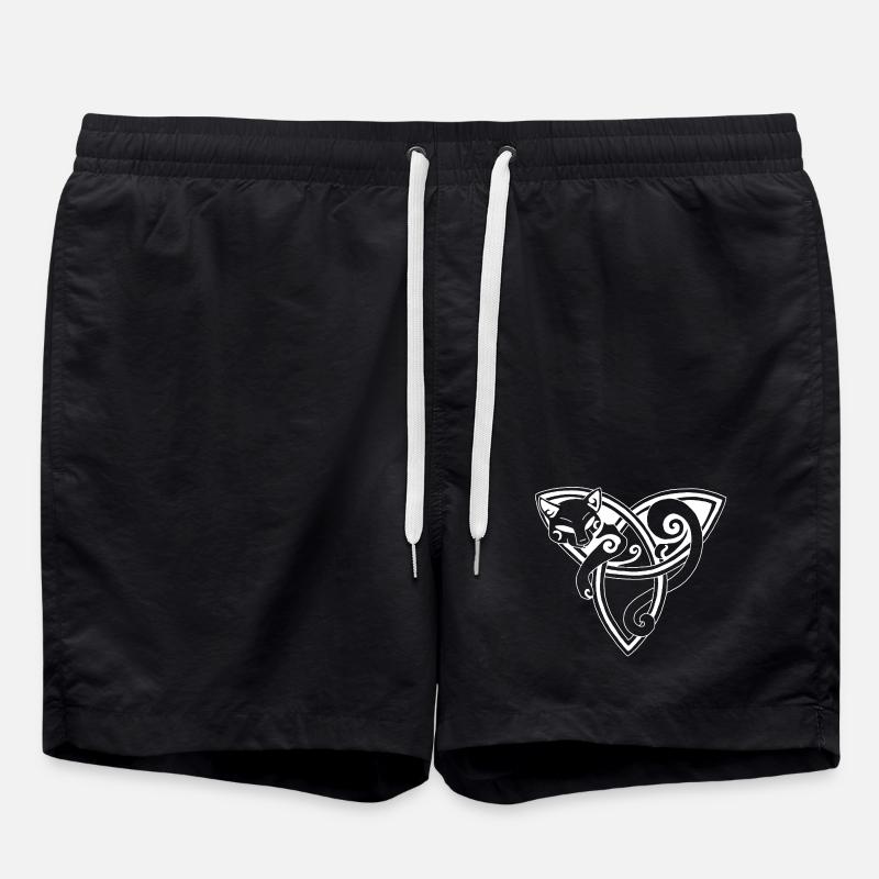 White cat and Celtic symbol - Swim Trunks - black