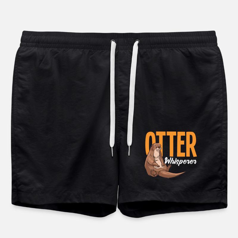 Otter Whisperer Sea Otter Cartoon - Swim Trunks - black
