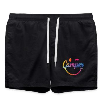 Logo smiley coloré du campeur - Short de bain - noir - Devant - AI Model Male 185 light (185cm)