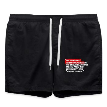 Satirical government quote - Swim Trunks - black - Front - AI Model Male 185 light (185cm)