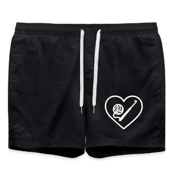 Herzhäkel – Handgemachtes Liebesdesign - Badeshorts - Schwarz - Vorne - AI Model Male 185 light (185cm)