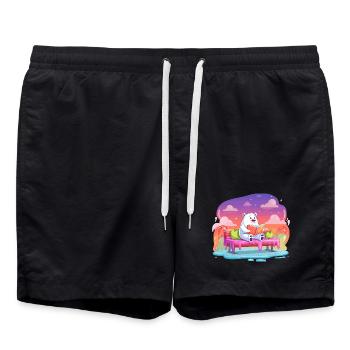Reading polar bear in a color dream - Swim Trunks - black - Front - AI Model Male 185 light (185cm)