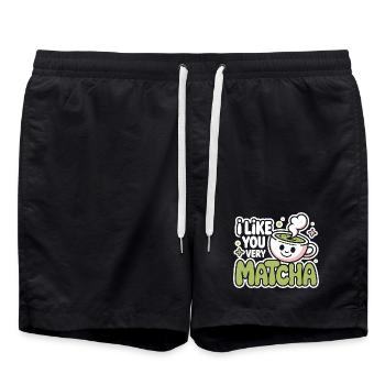 Matcha Tee Spruch Grüner Tee Like You Very Matcha - Badeshorts - Schwarz - Vorne - AI Model Male 185 light (185cm)