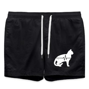 Cat Sitting Heartbeat ECG Vintage Vector - Swim Trunks - black - Front - AI Model Male 185 light (185cm)