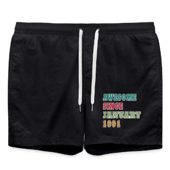 35e anniversaire Millésime de janvier 1991 - Short de bain - noir - Devant - AI Model Male 185 light (185cm)