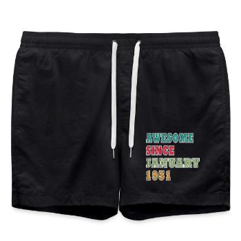 Vintage 1951 Anniversary Print - Swim Trunks - black - Front - AI Model Male 185 light (185cm)