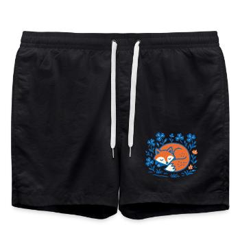 Schlafender Fuchs im Blumen-Nachtgarten - Badeshorts - Schwarz - Vorne - AI Model Male 185 light (185cm)
