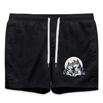 Wolf Couple Love Valentine's Day - Swim Trunks - black - Front - AI Model Male 185 light (185cm)