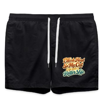 Ich arbeite hart damit meine Katze Luxusleben hat - Badeshorts - Schwarz - Vorne - AI Model Male 185 light (185cm)