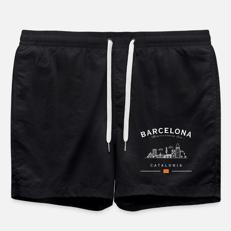 Barcelona Skyline Catalonia Silhouette - Swim Trunks - black