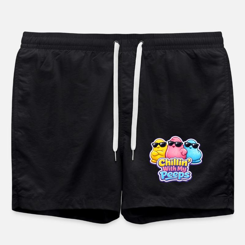 Chick, Spring, Flowers, Summer, Easter, Garden - Swim Trunks - black