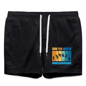 Sun, Fun, Water, Wakeboarding - Swim Trunks - black - Front - AI Model Male 185 light (185cm)