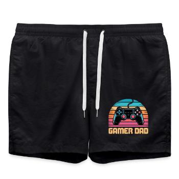 Gamer Dad Retro Controller Sunset Zocken Zocker - Swim Trunks - black - Front - AI Model Male 185 light (185cm)