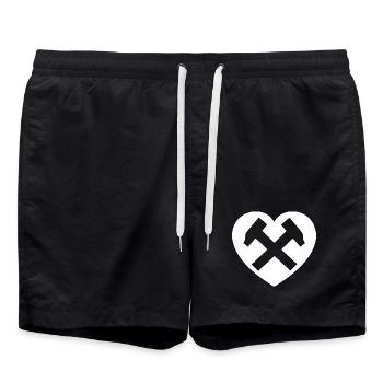 Herzhammer: Liebe im Stahl - Badeshorts - Schwarz - Vorne - AI Model Male 185 light (185cm)