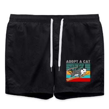 Vintage Opossum Shirt - Retro Adopt A Cat - Swim Trunks - black - Front - AI Model Male 185 light (185cm)