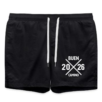 Buen Camino 2026 | Jakobsweg, Pilger, Santiago - Badeshorts - Schwarz - Vorne - AI Model Male 185 light (185cm)